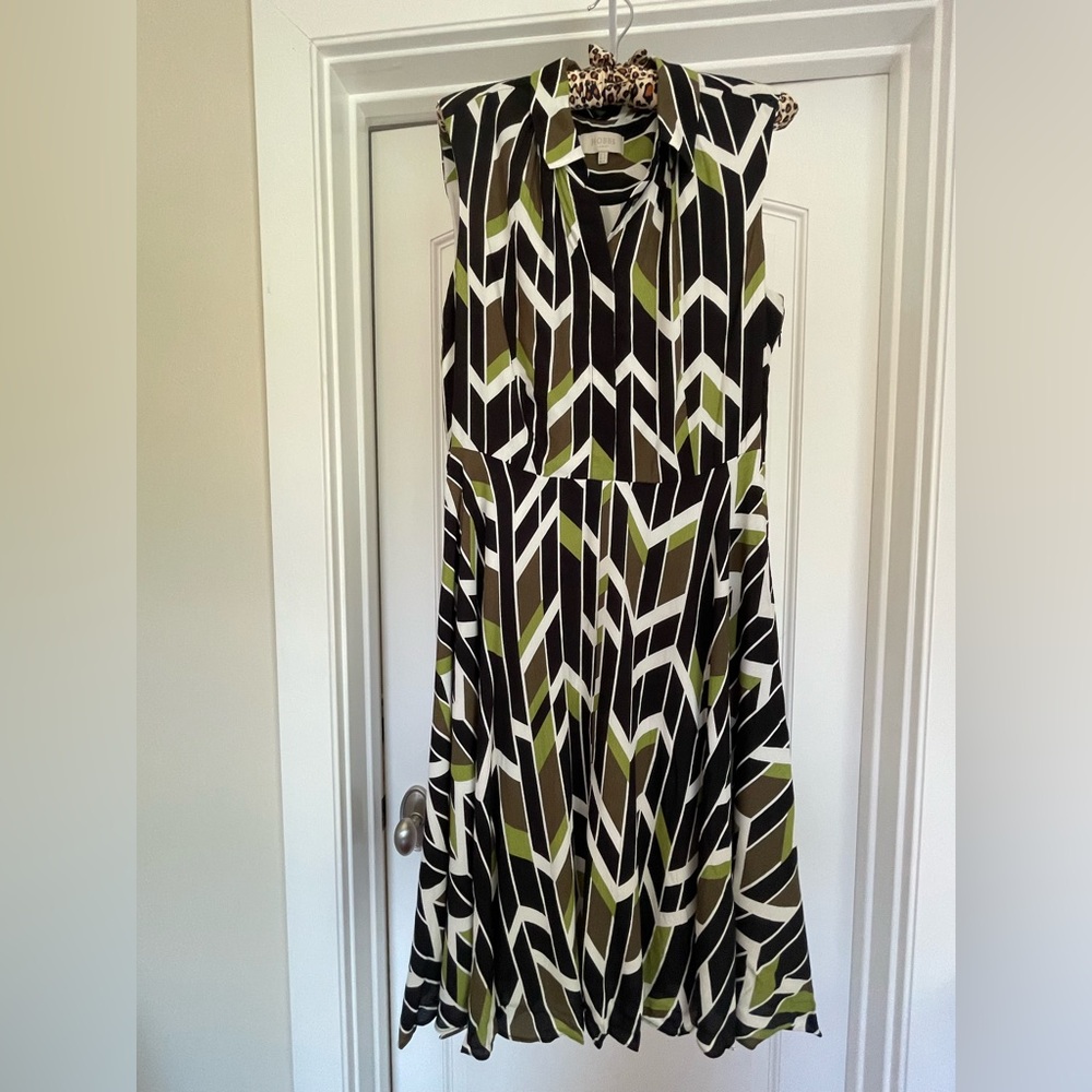 HOBBS London - Stylish Geometric Patterned Dress - Black, White, Green - Size 8